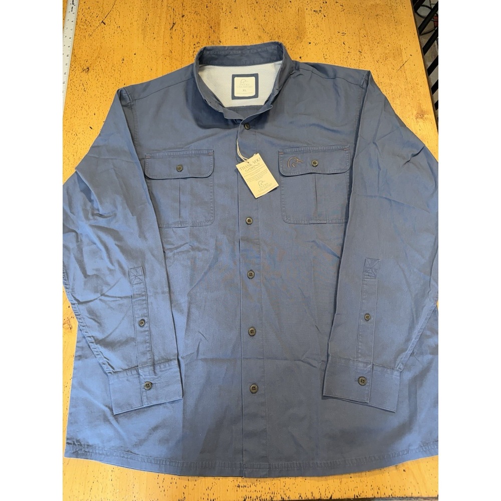 New W‎ Tags DUCKS UNLIMITED Men's L Blue Vented Roll-Tab Button Down Long Sleeve